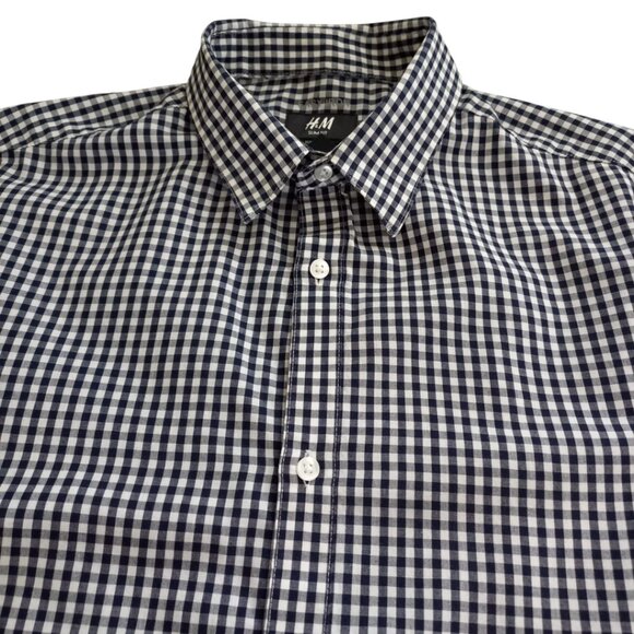 H&M Navy Gingham Men’s Shirt - Long Sleeve Button-Down, Size S - Picture 3 of 12